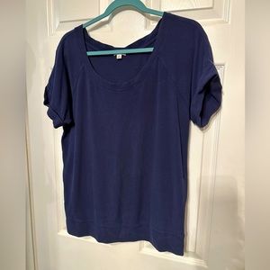 Gap M Stretch Womens Short Cuffed Sleeve T-Shirt Navy Blue Banded Textured